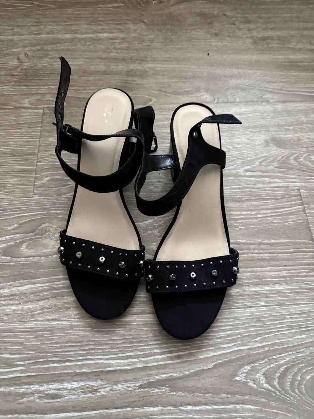 Black Studded Open-Toe Women's Heels